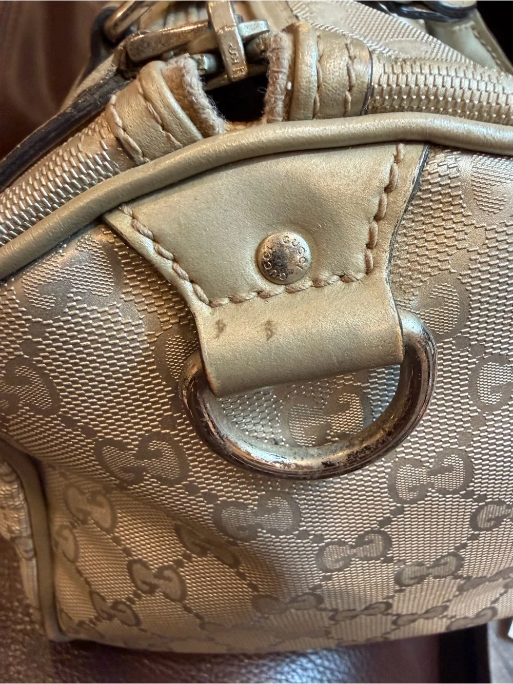 Gucci Taupe GG Monogram Boston Bag